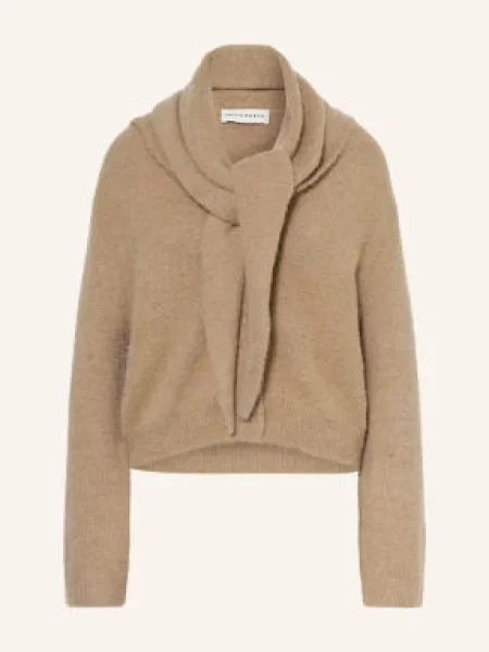 Opus Pants Kardigan Pina Z Odpinanym Szalikiem beige beżowy