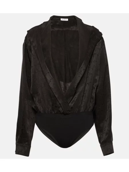 Body Alaïa de mătase cu glugă negru