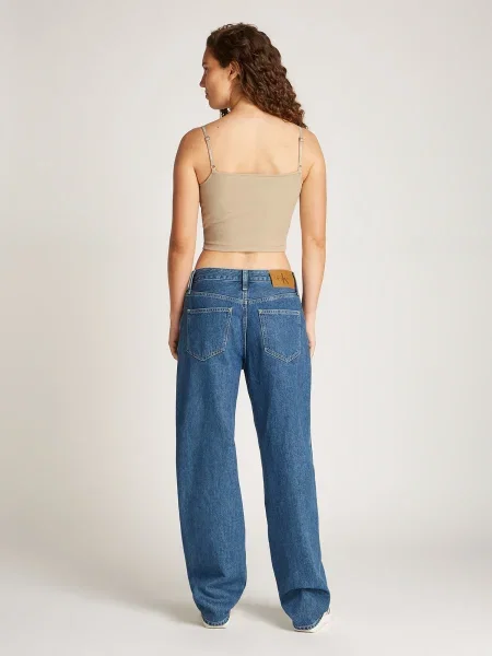 Top din denim Calvin Klein Jeans cu autograf bej
