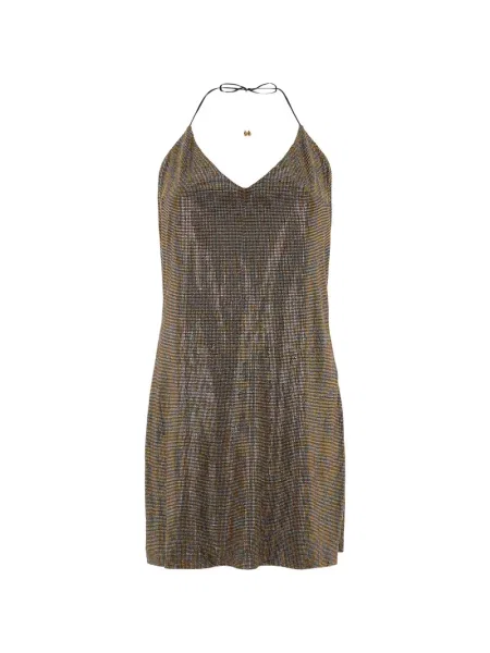 Mała sukienka mini Roberto Cavalli z dekoltem w serek garniturowa złota