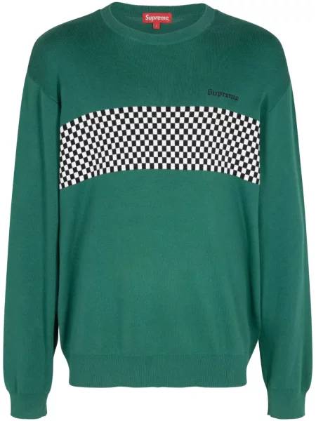 Hanorac crewneck Supreme în carouri verde