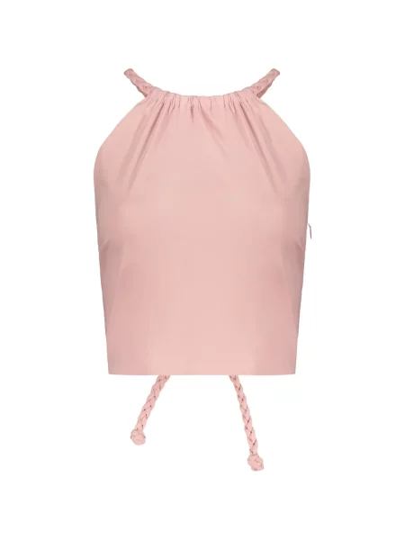 Top Red Valentino cu șireturi din dantelă țesut roșu