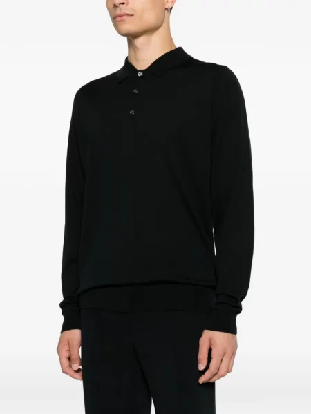 Lung tricou polo John Smedley negru