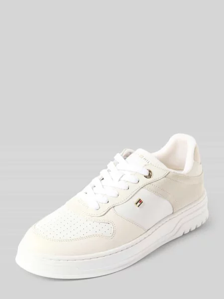 Sneakersy niskie z obszyciem ze skóry naturalnej Tommy Hilfiger białe