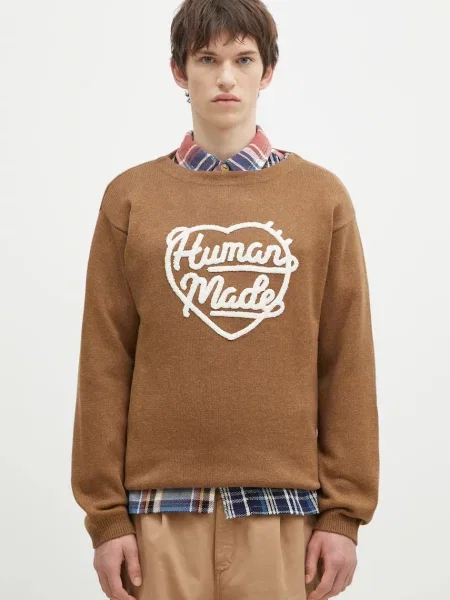 Human Made pulover din amestec de lana Heart Knit Sweater barbati maro
