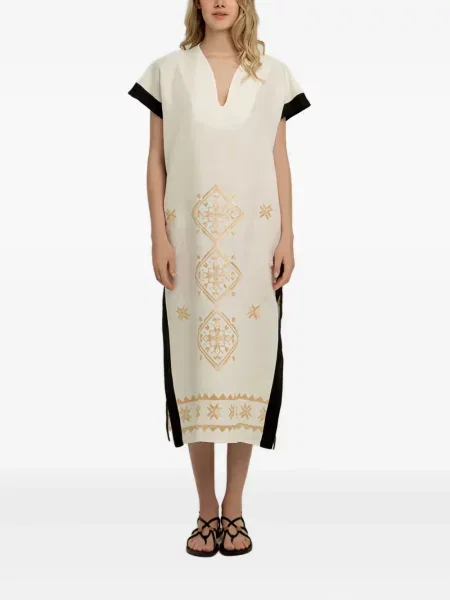Rochie midi Greek Archaic Kori cu broderie cu imprimeu geometric până la genunchi
