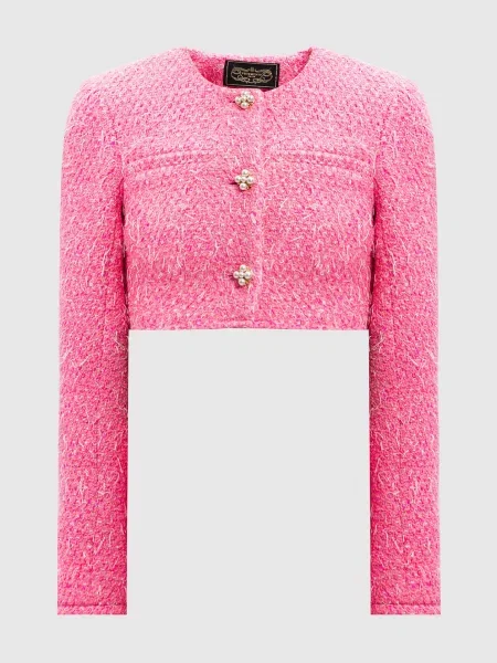 Укорочений твідовий жакет з вовною та з намистинами Vetements рожевий