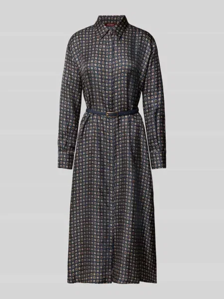 Sukienka koszulowa taliowana z czystego jedwabiu model ‘MISTER’ Max Mara Studio granatowa