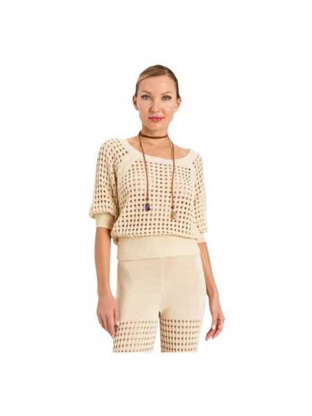 Sweter Twinset ażurowy beżowy