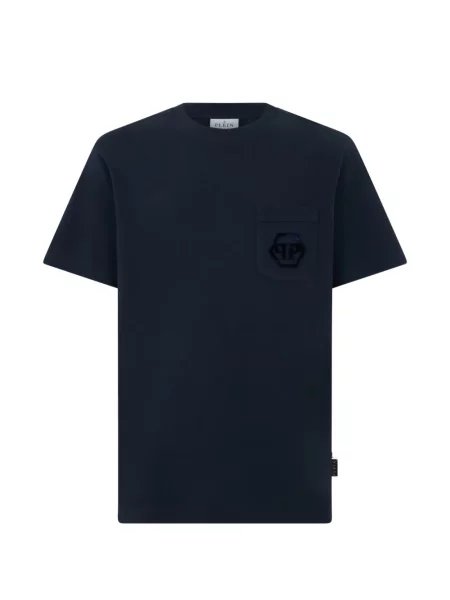 Tricou Philipp Plein cu buzunare aplicate cu autograf albastru