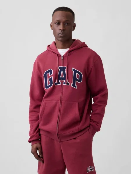 Pulover s kapuco z zadrgo Gap bela