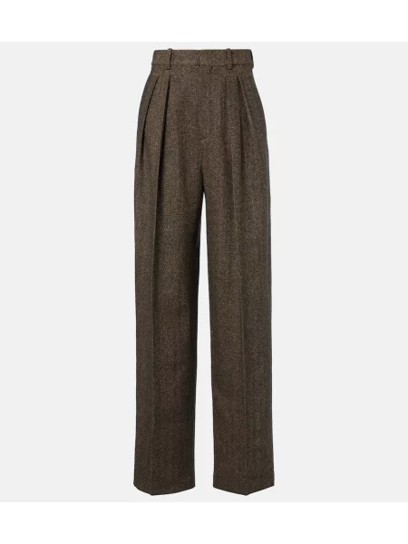 Pantaloni Saint Laurent de lână cu model herringbone maro