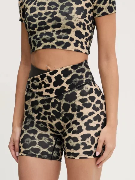 P.E Nation szorty treningowe Wander 5 wzorzyste high waist brązowy