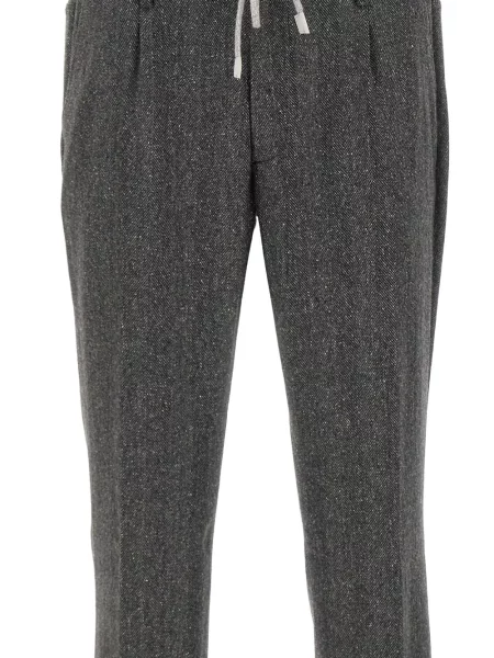 Pantaloni Eleventy cu model herringbone cu cordon gri