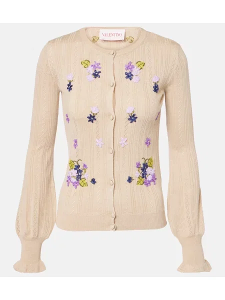 Haftowany kardigan Valentino wełniany beżowy