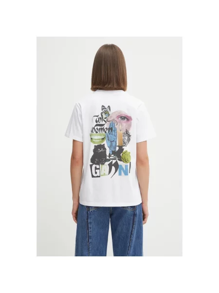 GANNI t-shirt Basic Jersey Collage Relaxed biały