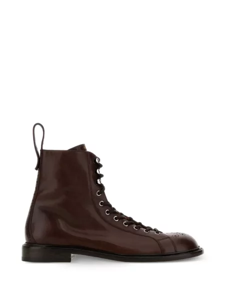 Botine Versace cu șireturi din piele maro