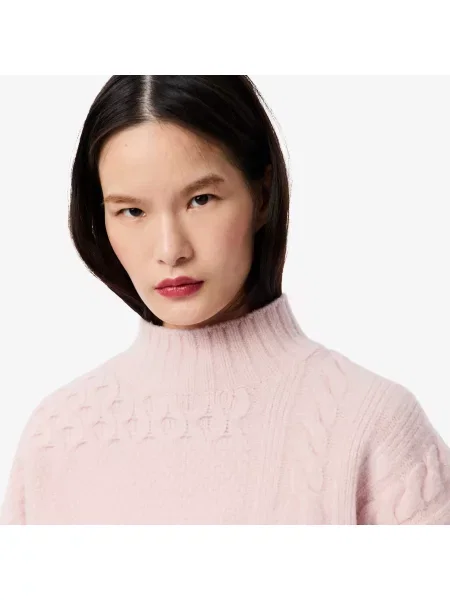Lacoste Wełniany Sweter Z Wysokim Kołnierzem Z Efektem Patchworku różowy