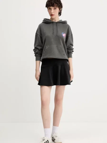 Bombažen pulover Tommy Jeans s kapuco siva