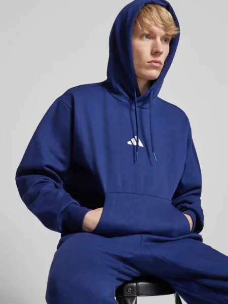 Bluza z kapturem i kieszenią kangurką Adidas niebieska