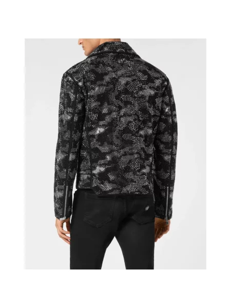 Kurtka skórzana Philipp Plein w kamuflażu czarna