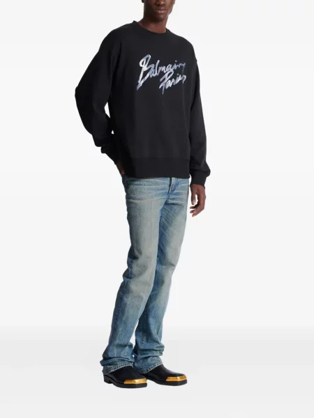 Hanorac Balmain cu imagine negru