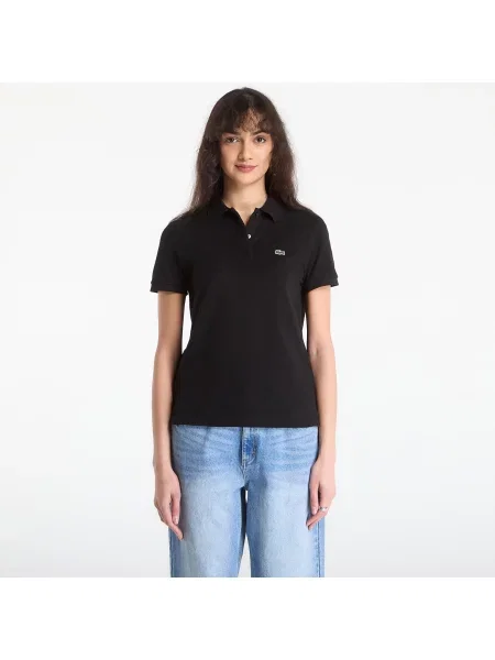 T-shirt LACOSTE Short Sleeved Ribbed Collar Shirt Black 40 μαύρο