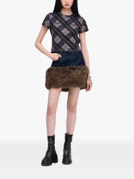 Fustă din denim Marc Jacobs cu blană albastru