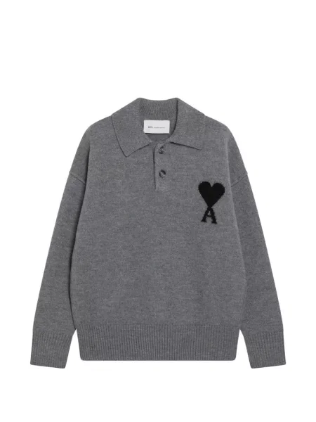 Tricou polo Ami Paris de lână gri