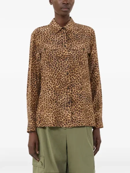 Cămașă Weekend Max Mara de mătase cu imagine cu model leopard maro