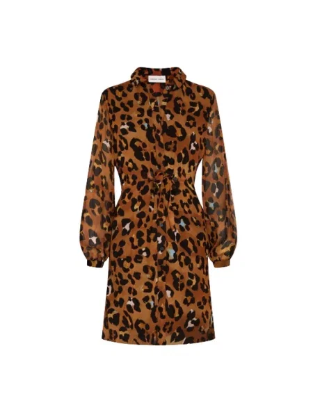 Sukienka midi Fabienne Chapot w panterkę z długim rękawem do kolan brązowa