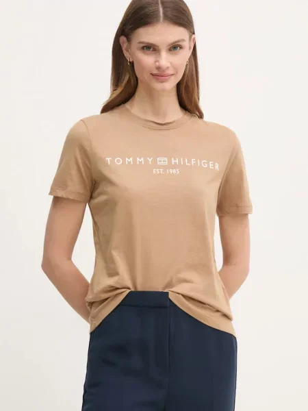 Тениска Tommy Hilfiger кафяво
