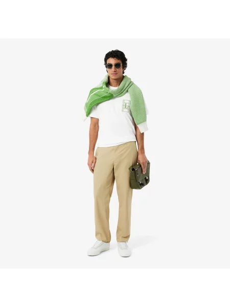 Lacoste Haftowany T-Shirt Z Grubego Dżerseju biały