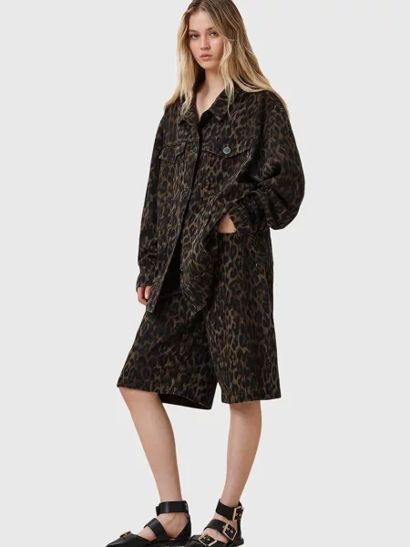 Къс панталон AllSaints LOUIE с десен с висока талия