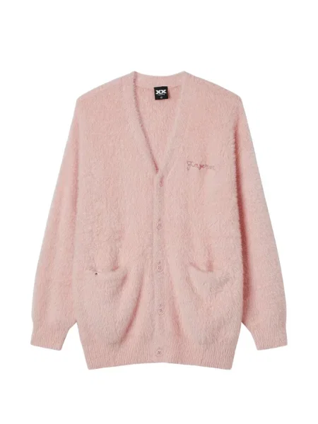 Pufos cardigan Fingercroxx cu broderie roz