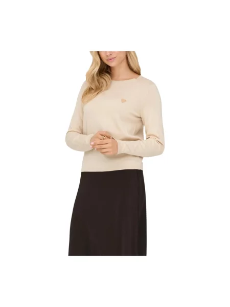 Dzianinowy sweter Jacqueline De Yong z długim rękawem beżowy