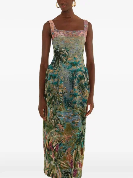Rochie maxi Farm Rio din jacard verde