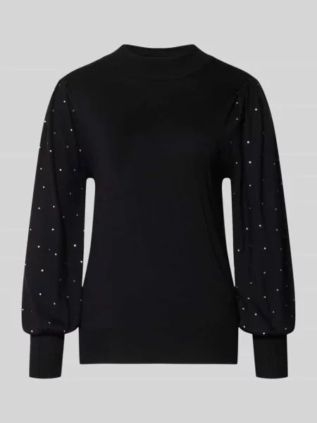 Sweter z dzianiny z obszyciem ozdobnymi kamieniami model ‘DOTKA’ Free/quent czarny