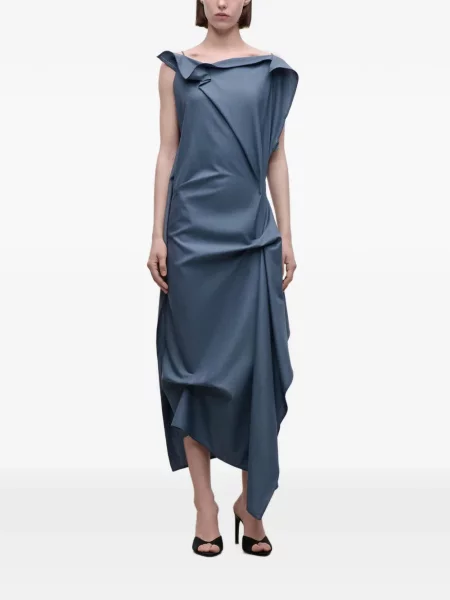 Rochie midi Victoria Beckham asimetrică drapată albastru