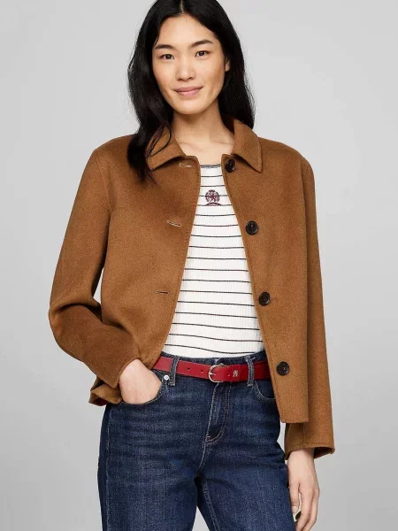 Вовняний короткий тренч Tommy Hilfiger коричневий