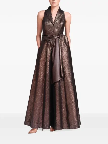 Rochie maxi Baruni fără mâneci din jacard maro