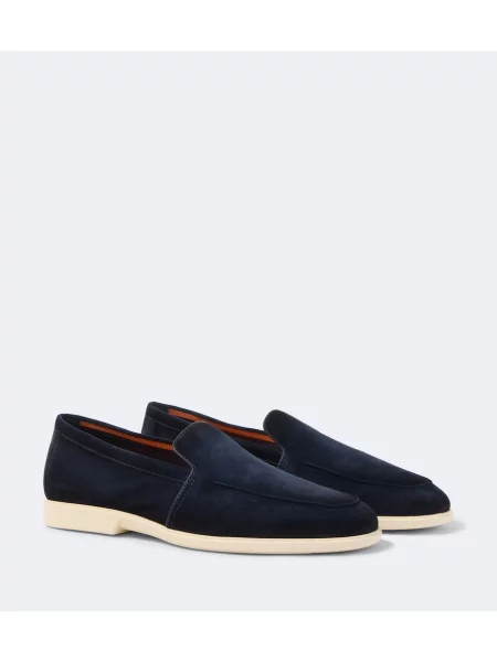 Pantofi loafer Santoni din piele de căprioară albastru