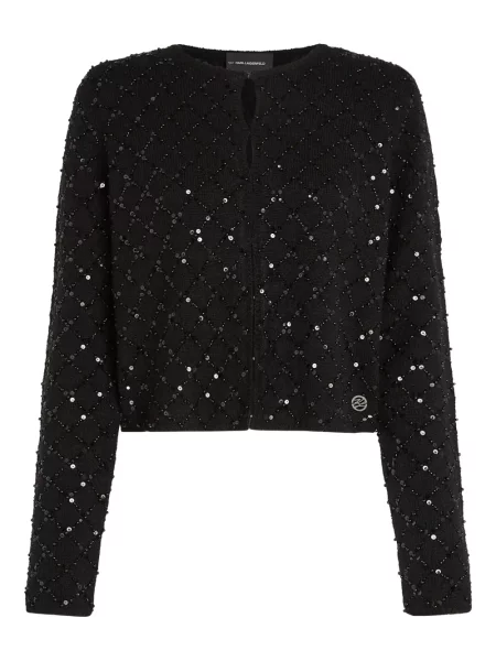 Cardigan Karl Lagerfeld cu paiete tricotate negru