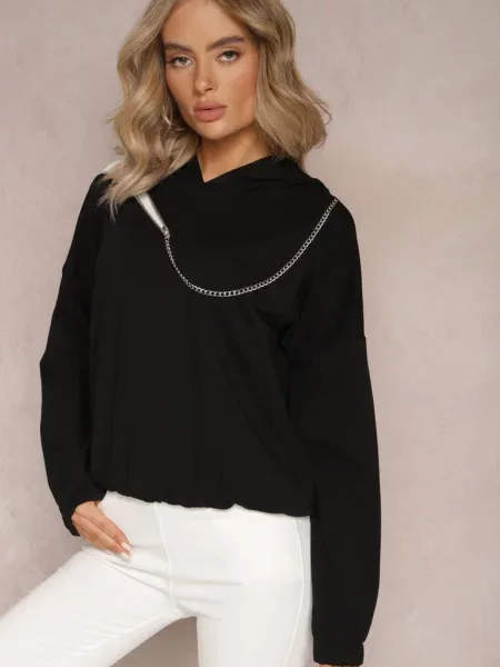 Asymetryczna Bluza z Bawełny z Kapturem i Ozdobnym Suwakiem Lueur czarna