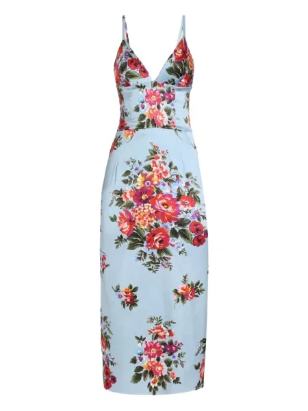 Rochie midi Dolce & Gabbana cu model floral cu decolteu în V până la genunchi albastru