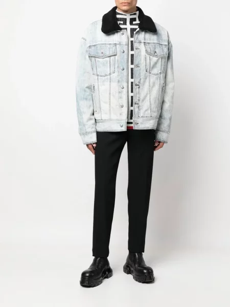 Geacă de blugi Balmain cu broderie albastru