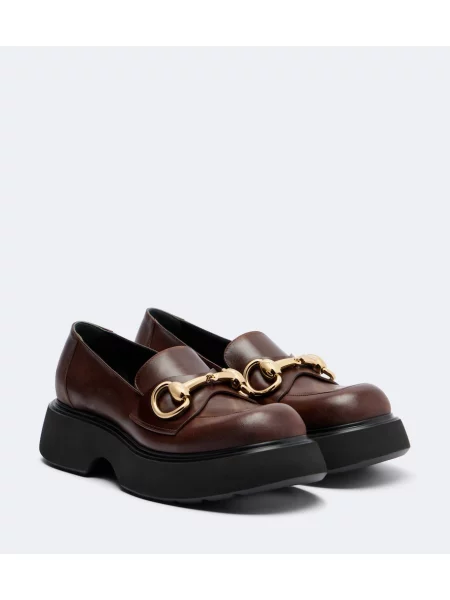 Pantofi loafer Gucci din piele cu platformă maro