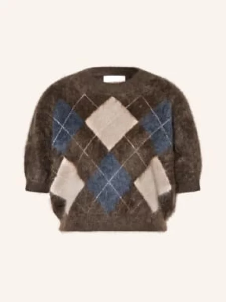 Lisa Yang Kašmírový Svetr tmavě hnědá tmavě modrá béžová
