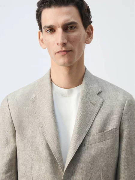 Marynarka len slim fit Mężczyzna 50 MANGO MAN zielony