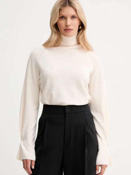 Fracomina pulover de lână light cu guler portocaliu